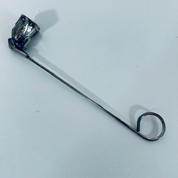 Circled Handle Candle Snuffer Pewter/Metal silver Tulip & Leaf Design VTG - Picture 9 of 9